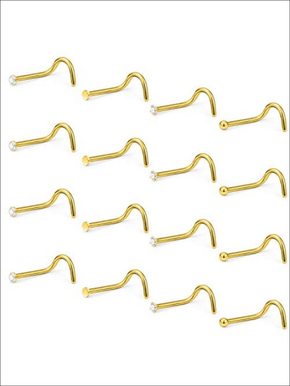 18G Surgical Steel Nose Rings 16Pc Set 1.5mm CZ Nostril Studs Body Piercing